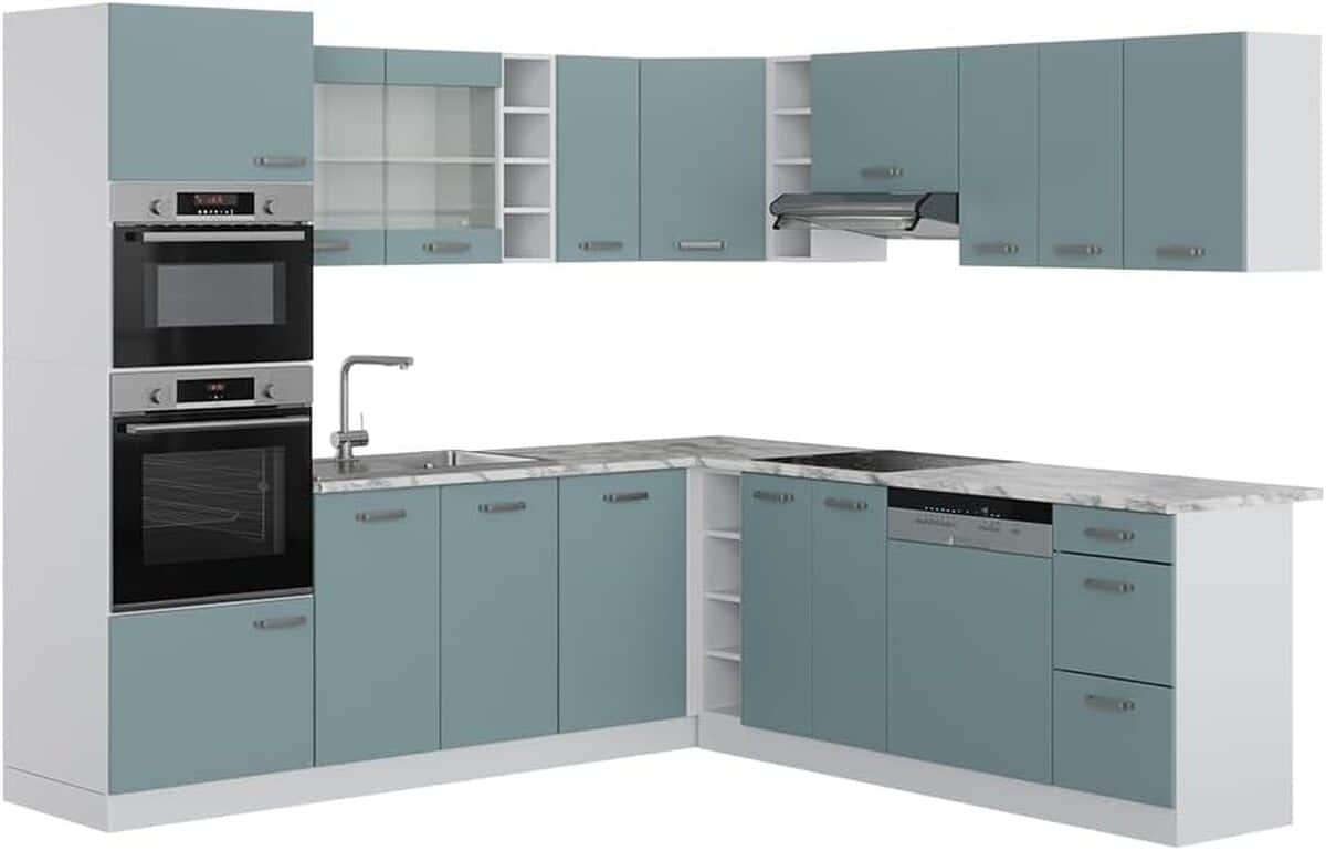 Test de la cuisine d'angle Vicco R-Line : élégance bleu-gris et blanc