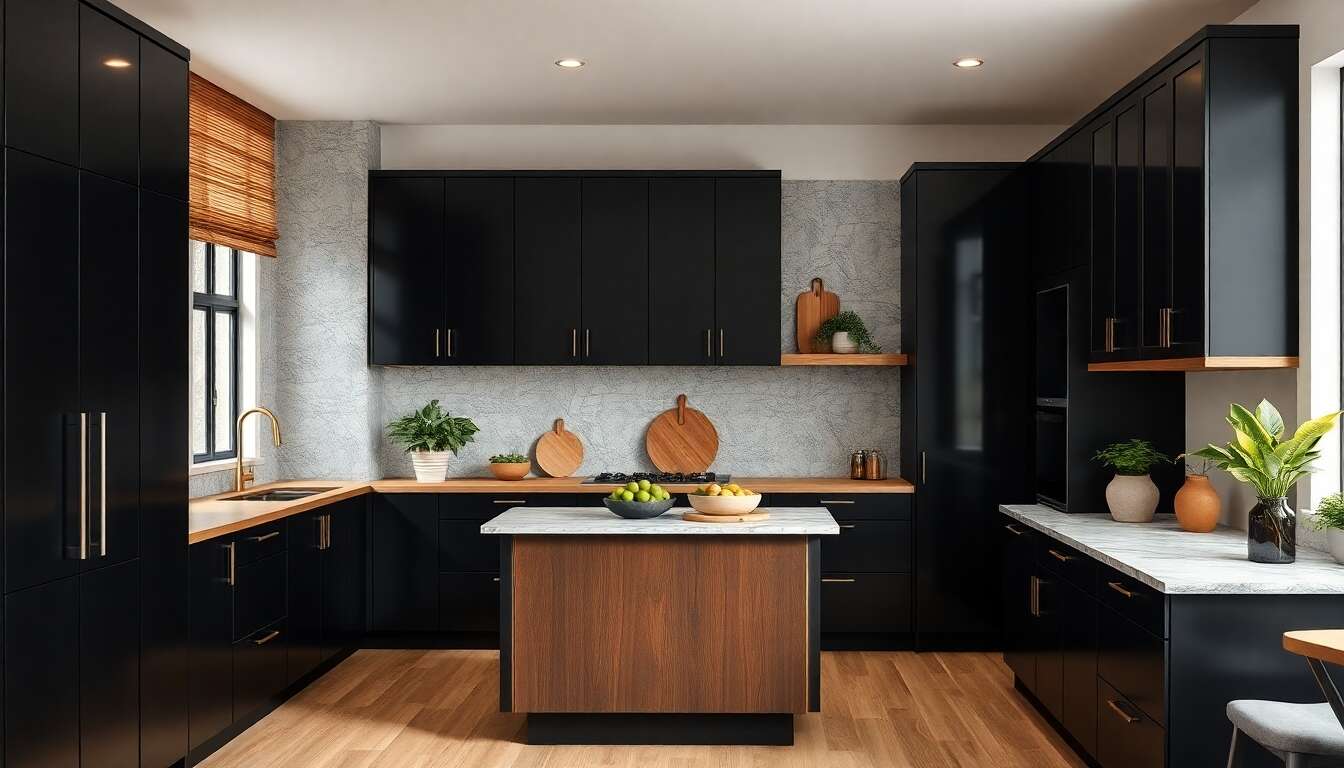 Mixer élégamment le noir avec des matériaux naturels