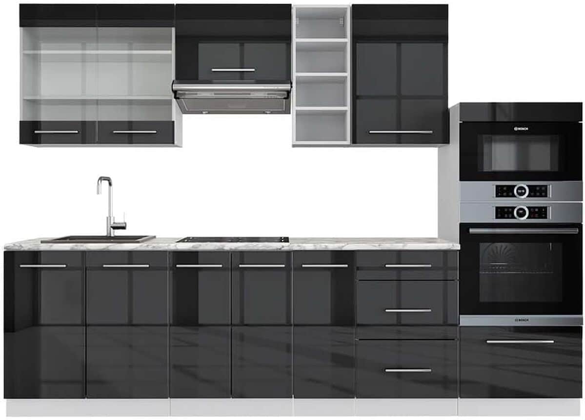 Cuisine Intégrée Vicco Fame-Line 240 Cm - Bloc Cuisine Moderne Anthracite, Neuf