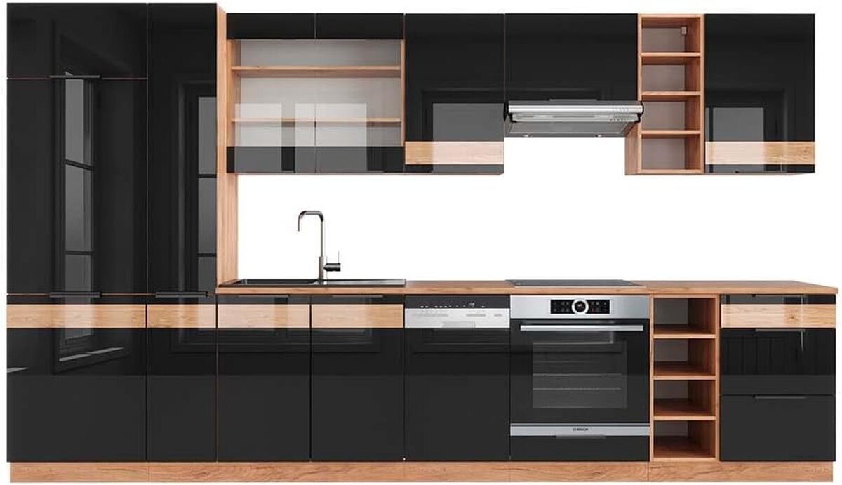 Test : vicco Cuisine Fame-Line 355 cm, élégance chêne noir et doré