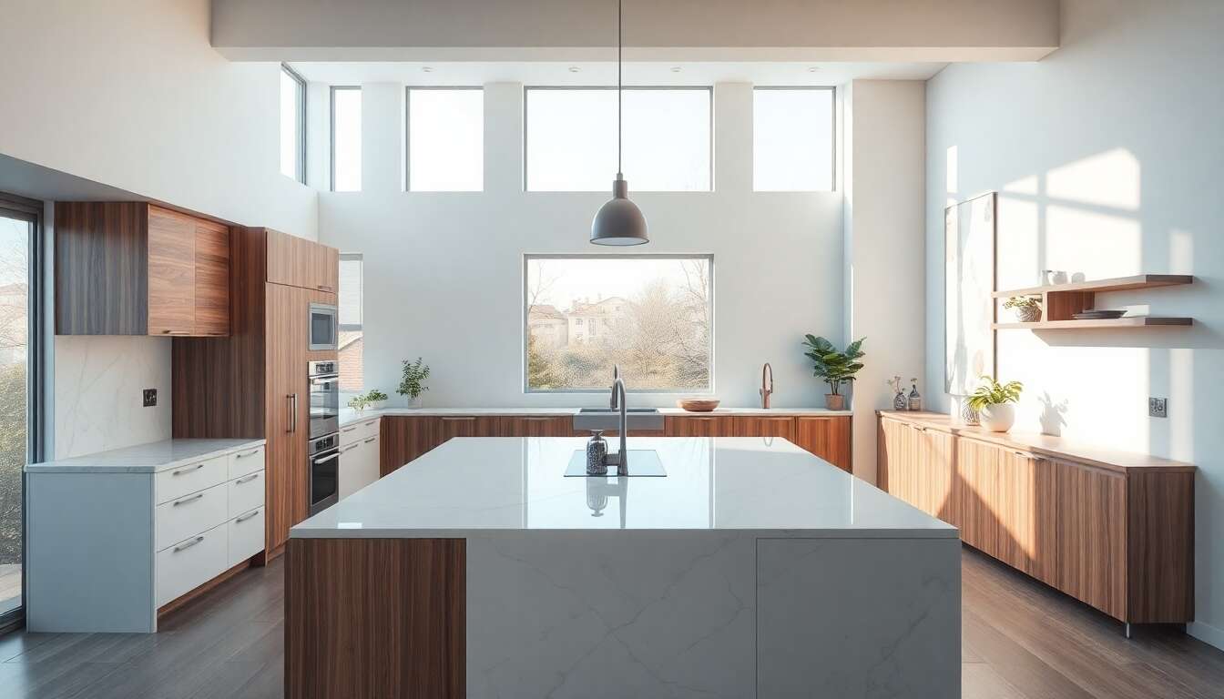 Configurations de cuisine modernes avec îlot central