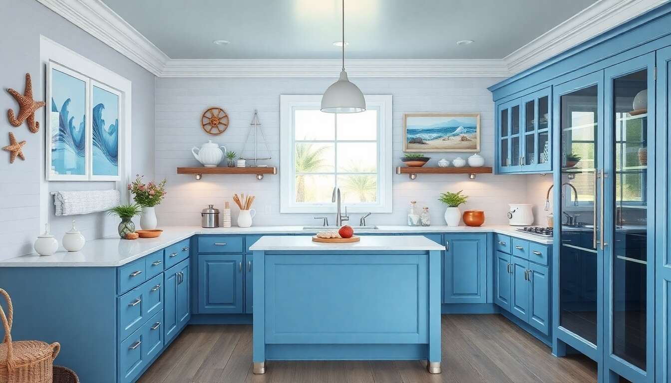 Décoration marine : idées pour une cuisine bleue élégante