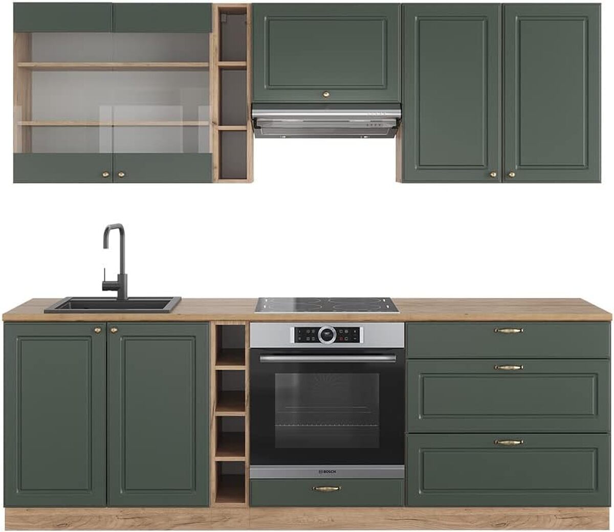 Test Vicco Cuisine Fame-Line : design chêne doré et vert sans plan de travail