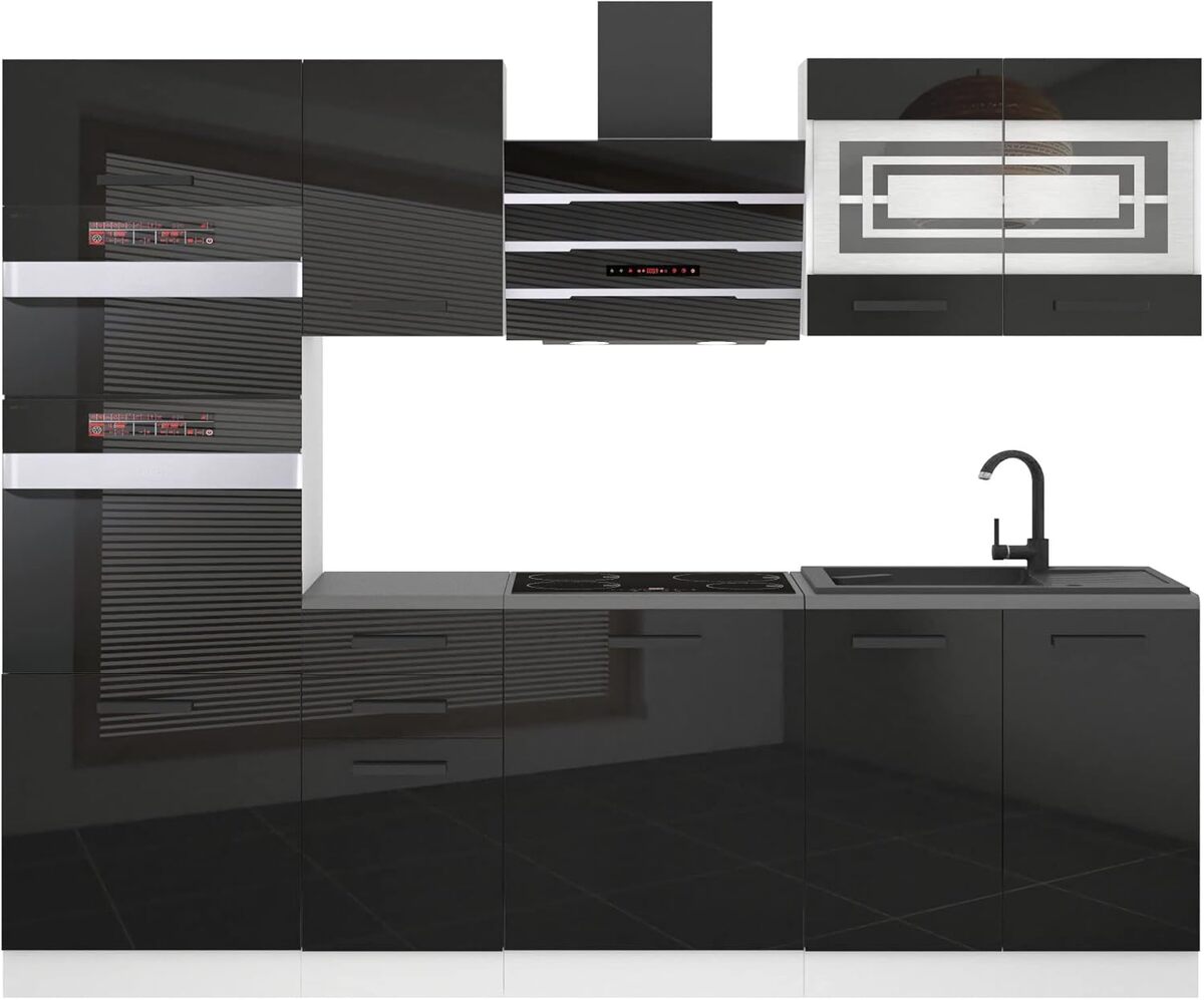 Test : belini cuisine équipée Tracy 240 cm, noir brillant