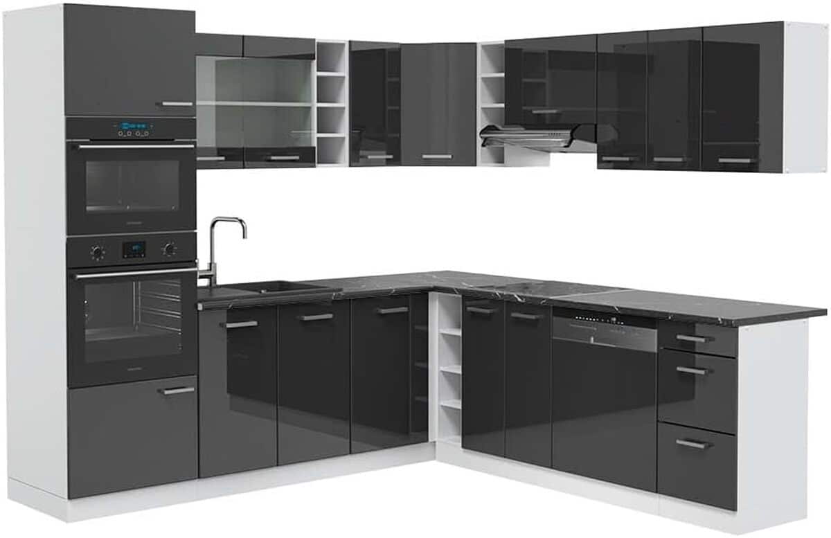 Test : cuisine en angle Vicco R-Line, anthracite brillant/pl blanc