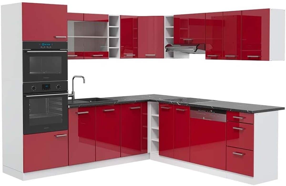 Test de la cuisine en angle Vicco R-Line bordeaux blanc