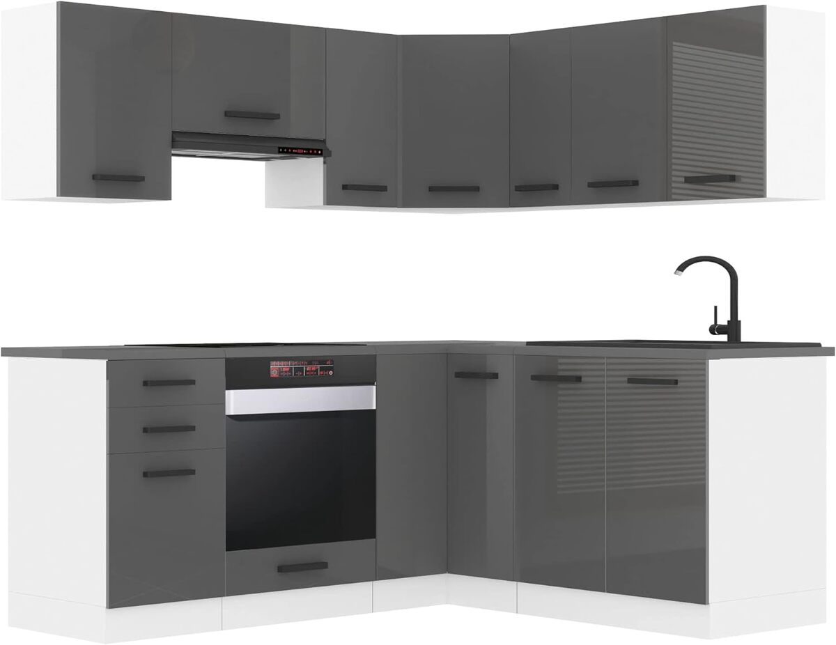 Test de la cuisine équipée Belini Sarah en L argent brillant