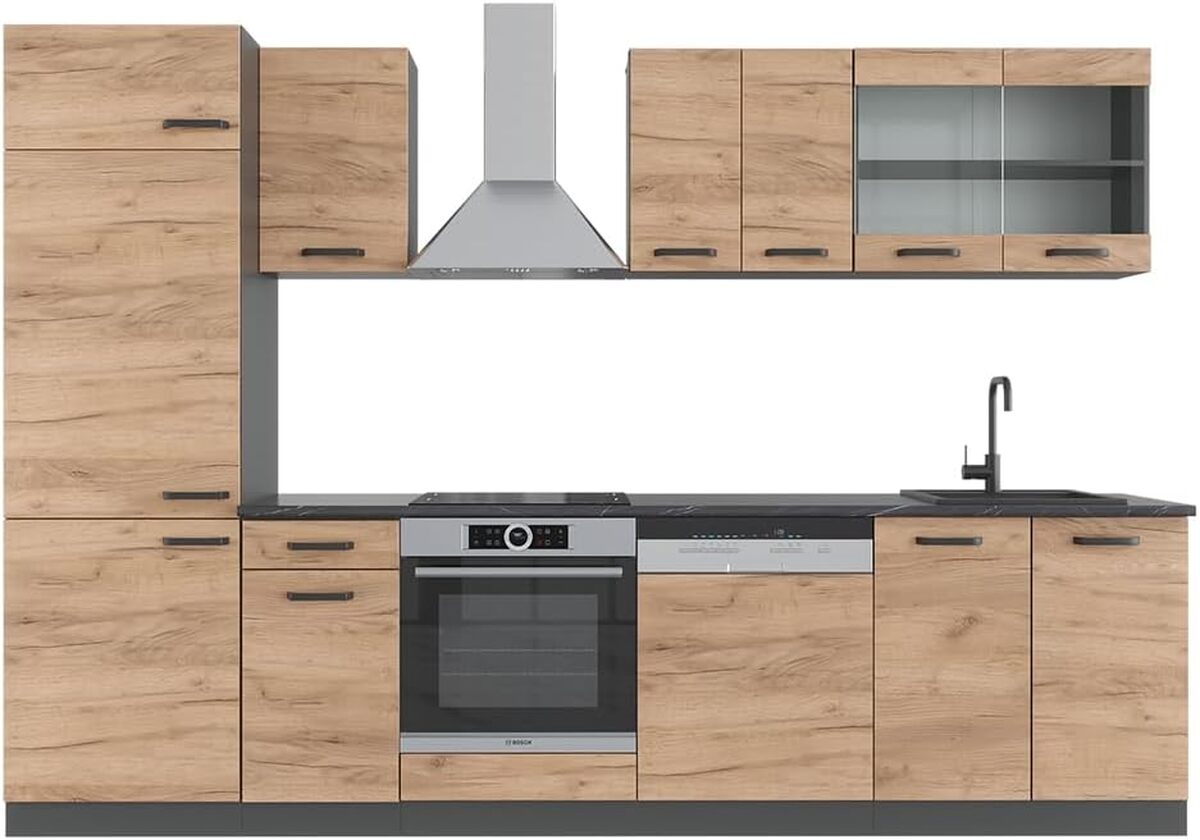Test Vicco Cuisine R-Line 300 cm : chêne et anthracite sans plan de travail