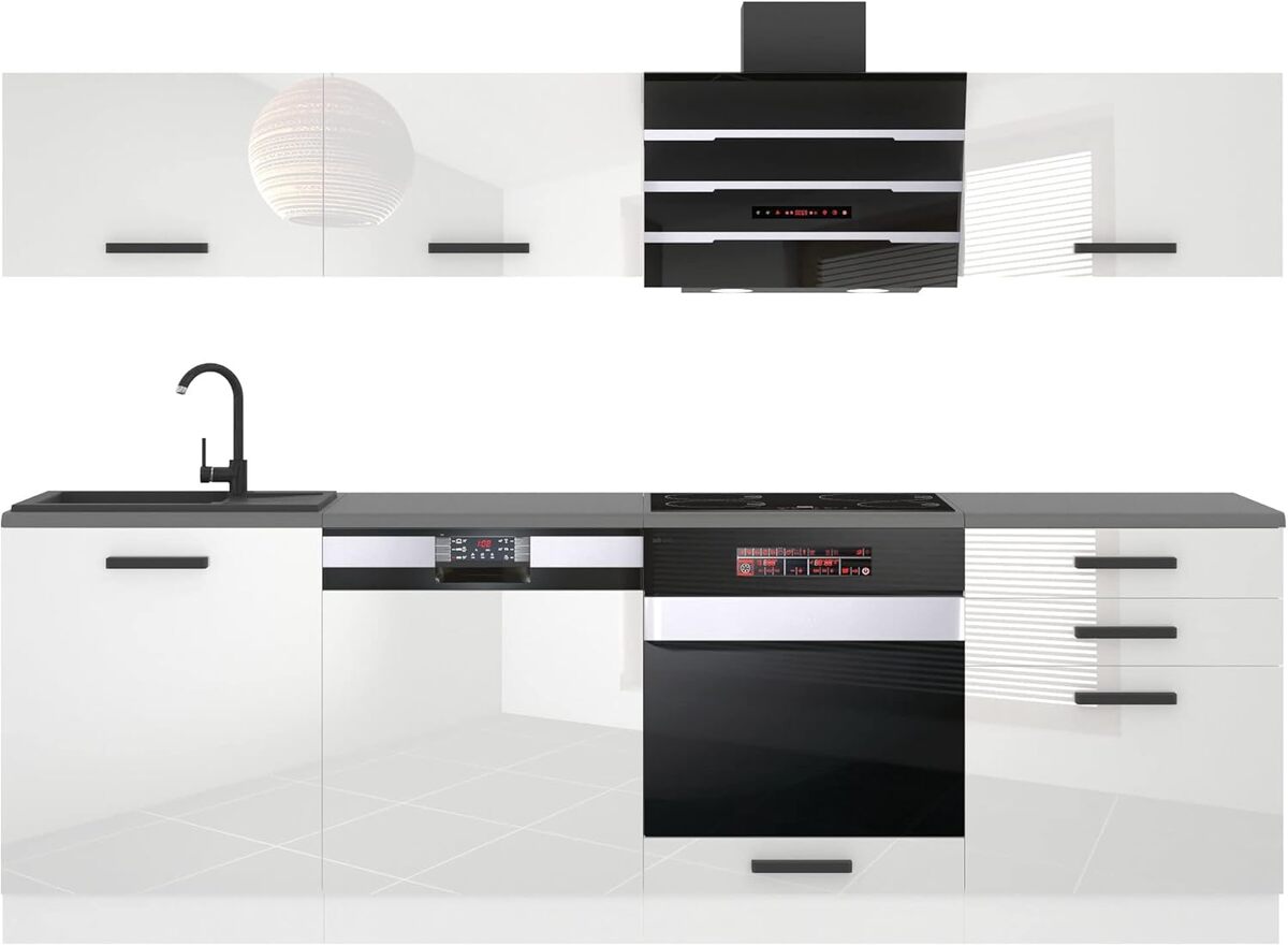 Test de la cuisine complète Linda Belini - Finition blanc brillant 240 cm