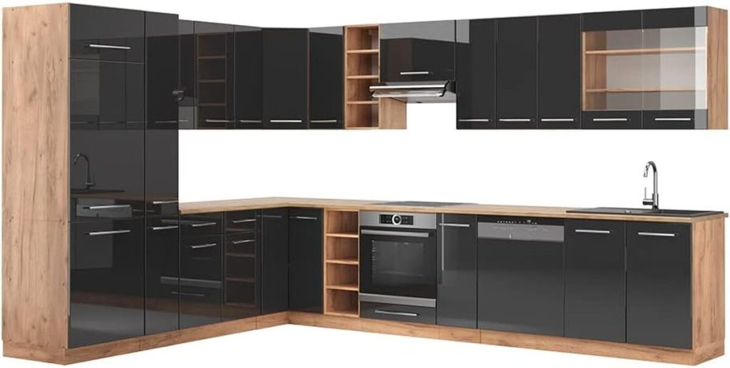 Test de la cuisine en angle Vicco Fame-Line : design anthracite et chêne doré