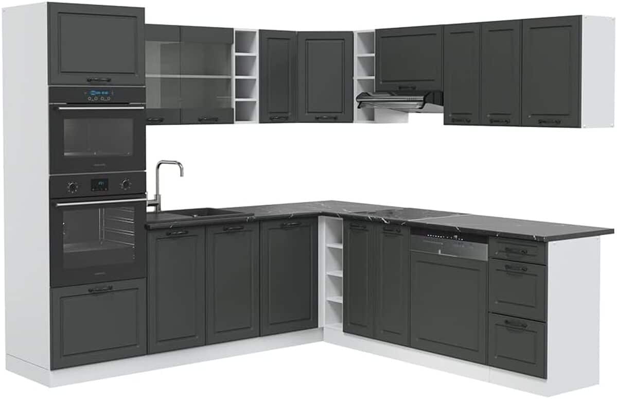 Test de la cuisine en angle Vicco R-Line anthracite modèle campagne