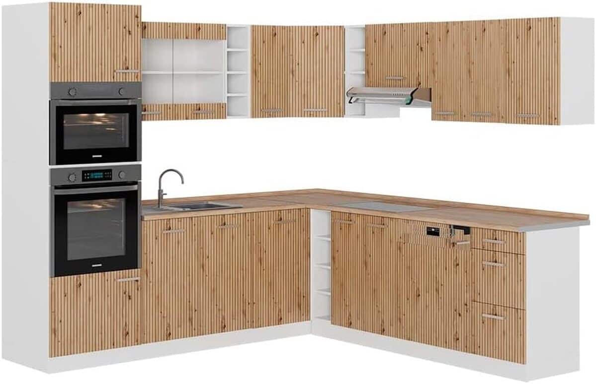 Test de la cuisine en angle Vicco R-Line artisan chêne/blanc