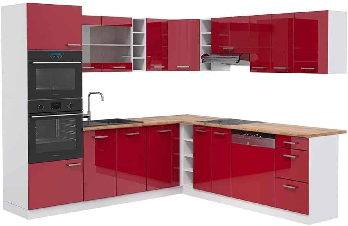 Test de la cuisine en angle Vicco R-Line Bordeaux : design haute brillance