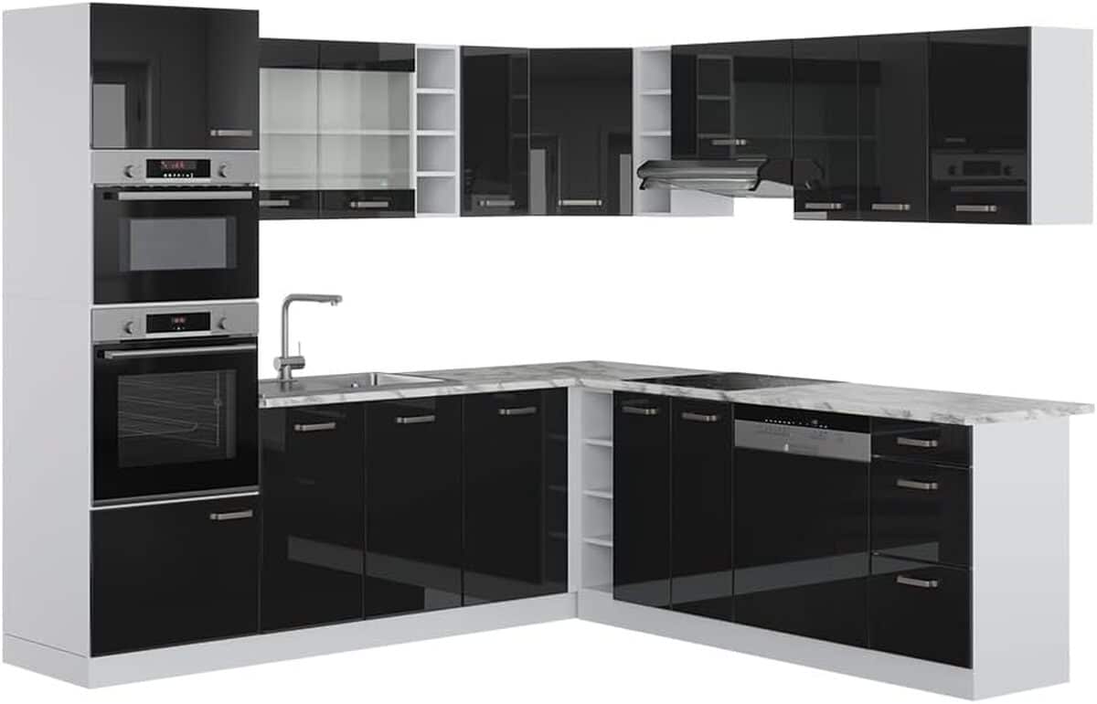Test Vicco cuisine en angle R-Line noire/blanche sans plan de travail
