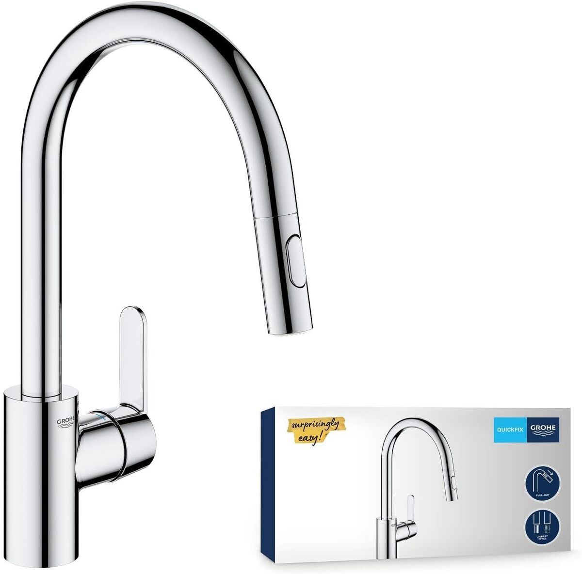 Test du robinet de cuisine Get Grohe avec douchette extractible et bec en U