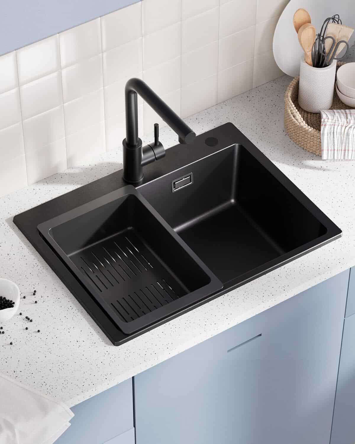 Test Sofetiy évier cuisine granit noir 60 x 45 cm
