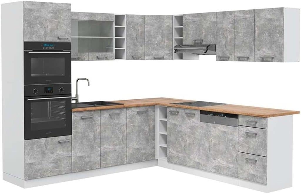 Test de la cuisine en angle Vicco R-Line : design béton/blanc