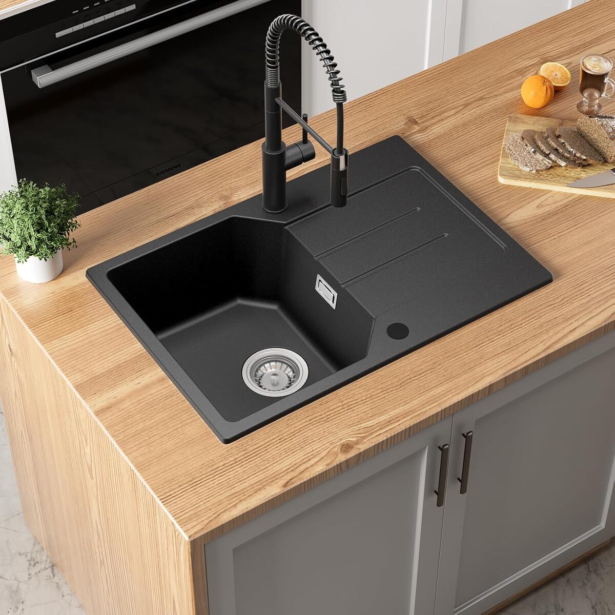 Test : évier noir granit ANYCEE 65x45 avec égouttoir