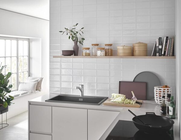 GROHE QUICKFIX Start Mitigeur monocommande évier de cuisine Start, Douchette extractible 2 jets, Installation facile, Rotation 90°, Supersteel, 30351DC1 (Import Allemagne)