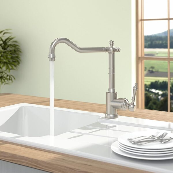 Robinetterie Villeroy & Boch Avia 2.0, haute pression, robinet avec cartouche céramique et rotation 360°, robinetterie économique, bec 235 mm, acier inoxydable massif