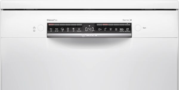Bosch SMS4HTW47E - Série 4, Lave-vaisselle pose libre - 60cm - Home Connect - 12 couverts - Moteur EcoSilence - Blanc [Classe énergétique E]