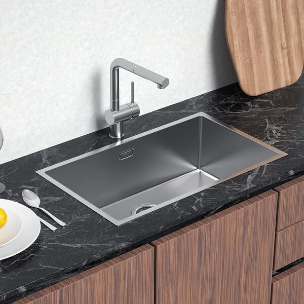 Lonheo Évier de cuisine 74 x 44 cm brossé + robinet de cuisine pliable en acier inoxydable