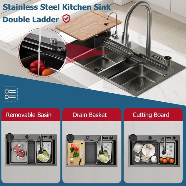 Lavabo Multifonctionnel de 85 x 50 cm - Évier de Bar et Cuisine en Acier Inoxydable pour Usage Domestique et Lieu de Travail