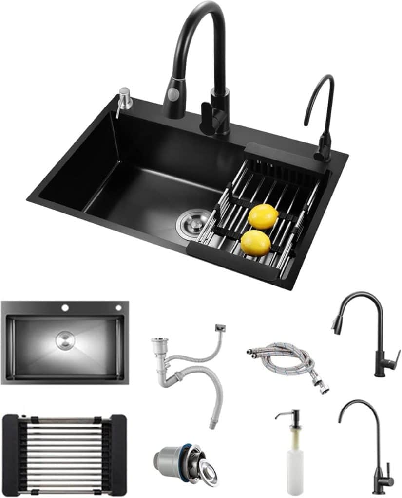 Test : évier cuisine noir inox avec robinet extensible 60*45CM