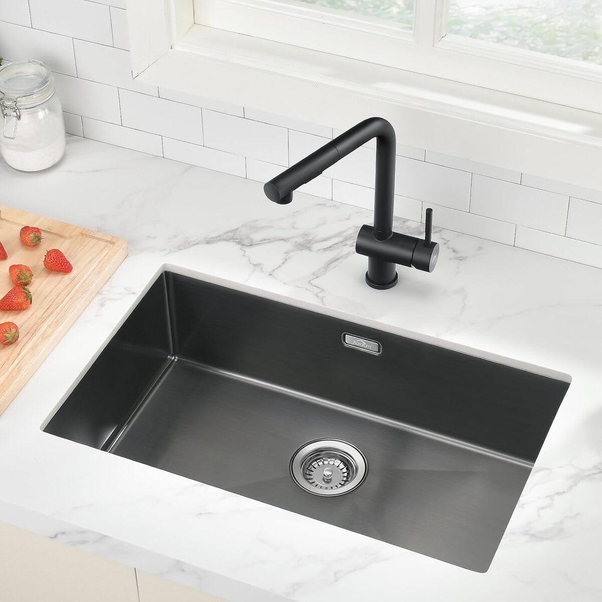 Test évier Auralum inox 1 bac avec distributeur de savon