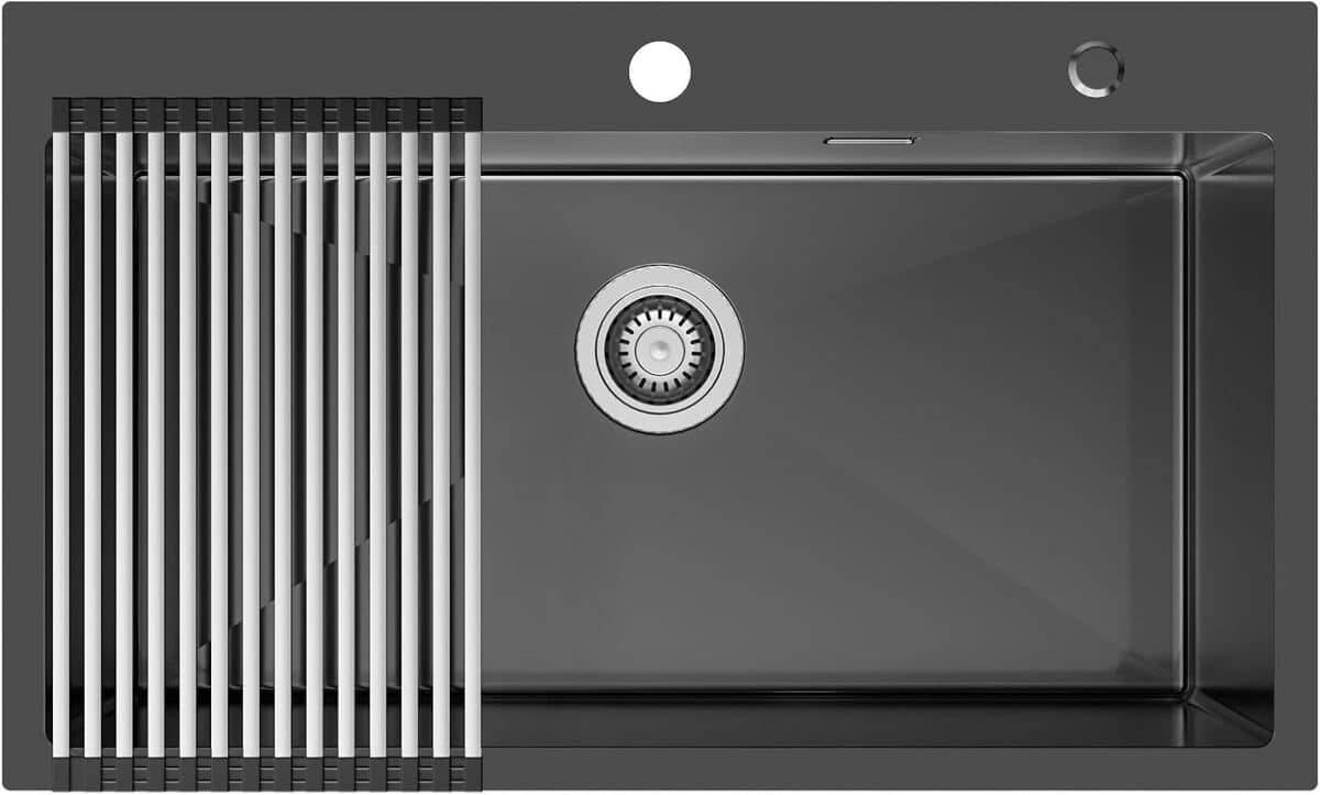 Test : évier Auralum noir 75x45 cm avec égouttoir
