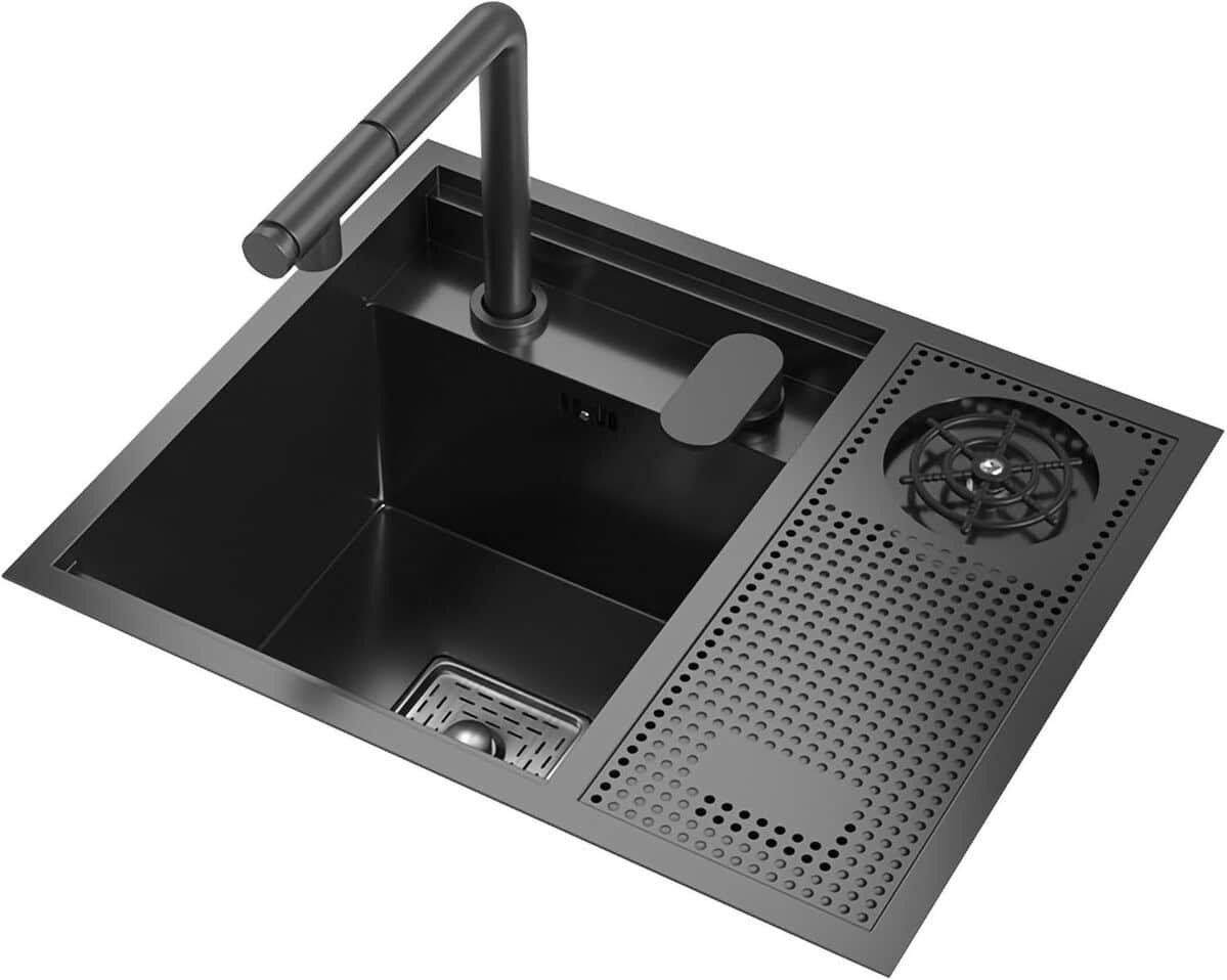Test : évier encastrable noir mat avec robinet extensible