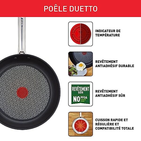 Découvrez notre test de la poêle Tefal Duetto A7040863 32 cm en acier inoxydable, adaptée à l'induction. Performances, durabilité et conseils d'utilisation experts au rendez-vous.