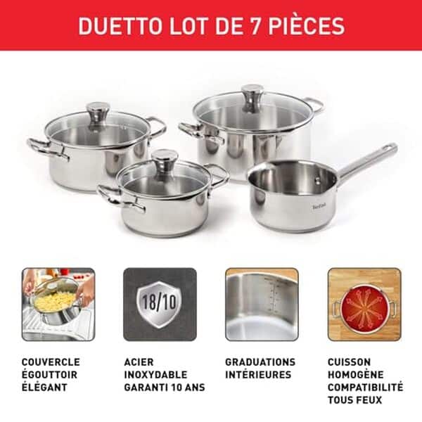 Découvrez notre avis et test sur la batterie de cuisine Tefal Duetto inox 7 pièces : ustensiles durables, design élégant et performance en cuisine.