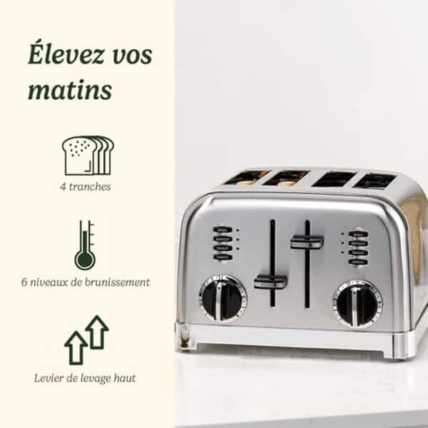 Découvrez notre test complet du grille-pain 4 tranches fentes larges de Cuisinart : un appareil performant pour des toasts dorés à la perfection