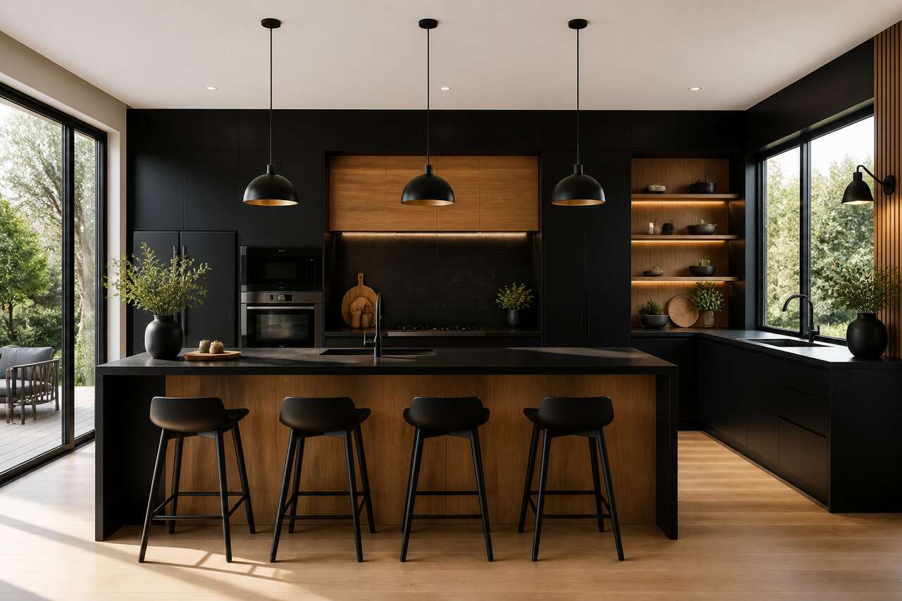Cuisine noire et bois : une alliance moderne par arthur bonnet