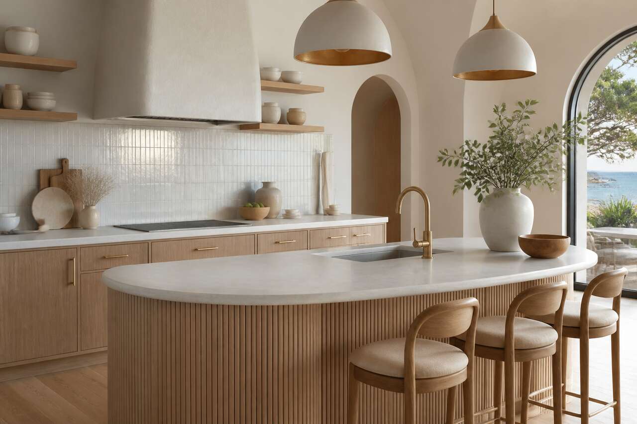 Un design de cuisine inspiré des rivages: courbes, strates, silhouette Un design de cuisine inspiré des rivages: courbes, strates, silhouette