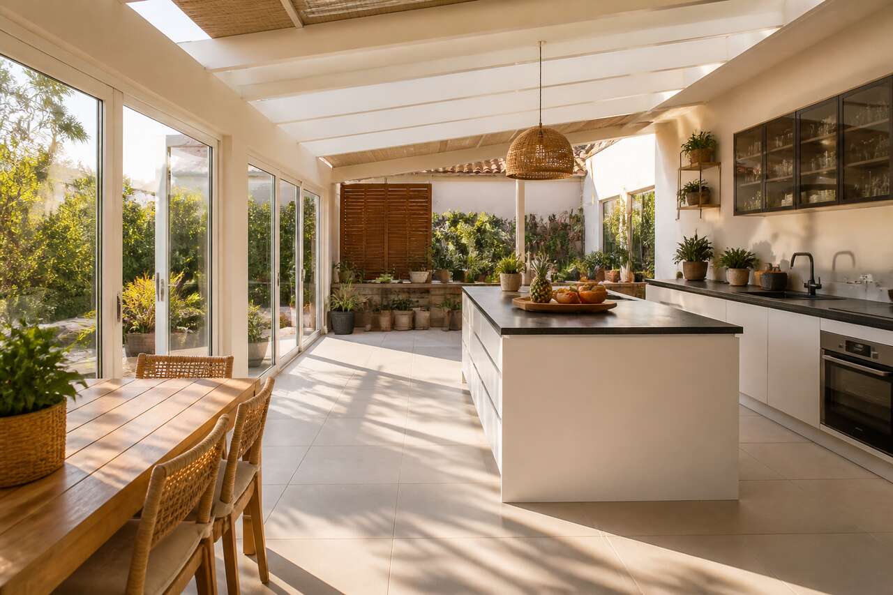 Cuisine dans la véranda : gagner en lumière et espace