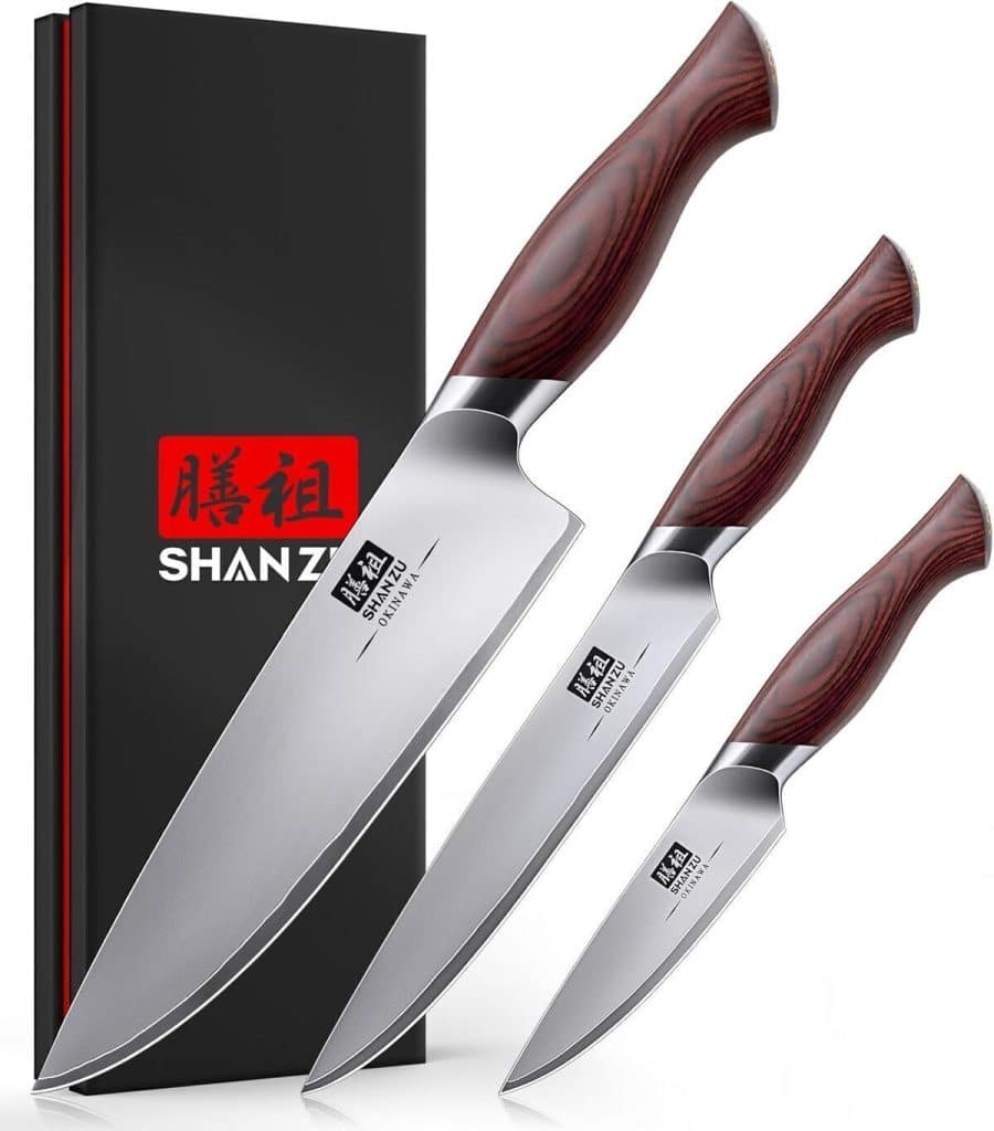 Test : set de 3 couteaux de cuisine japonais Shan Zu en acier inoxydable 10Cr15MoV